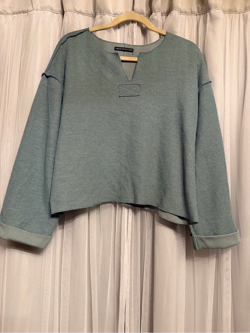 Urban Outfitters Light Sage Cropped Knit Sweatshirt